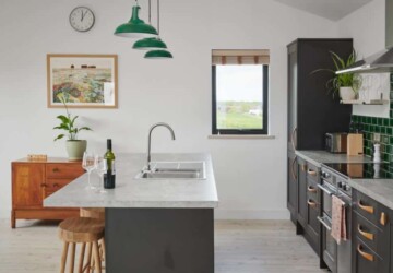 Open plan kitchen with wine