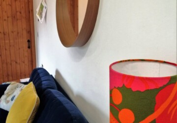 Hay Barn bedroom with patterned lampshade